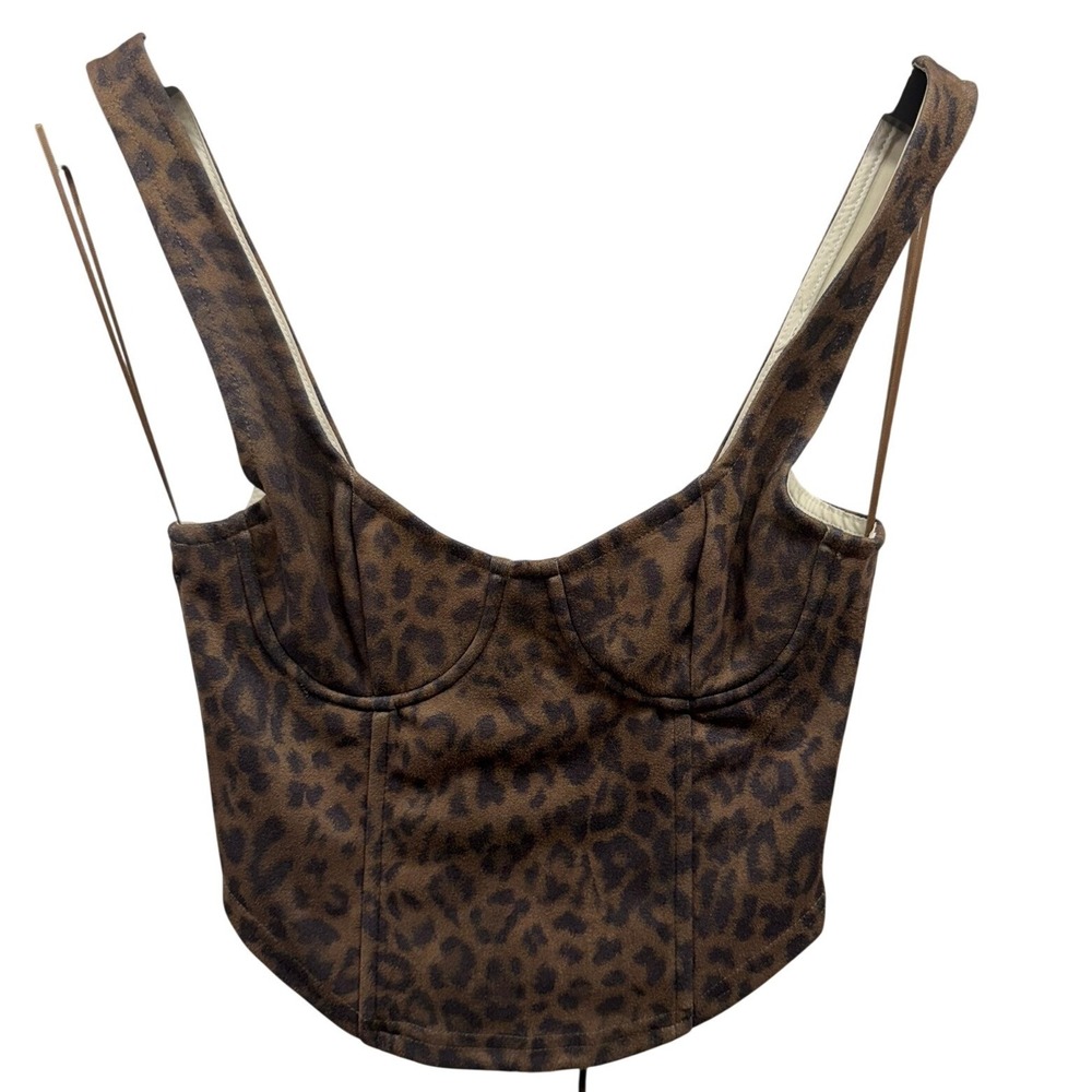 Pretty Garbage Leopard Print Lace Up Corset Top Brown XS CST1919 Underwire Crop